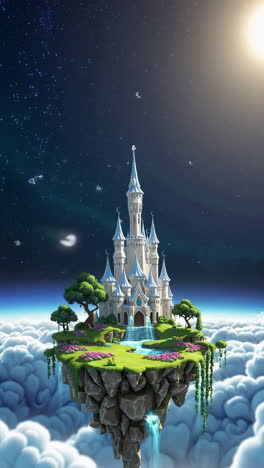 fantasy castle on a floating island in the starry sky
