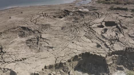 Aerial View of Cracked Earth and Sinkholes at the Dead Sea
