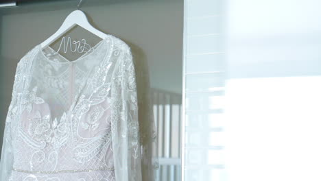 wedding dress on hanger