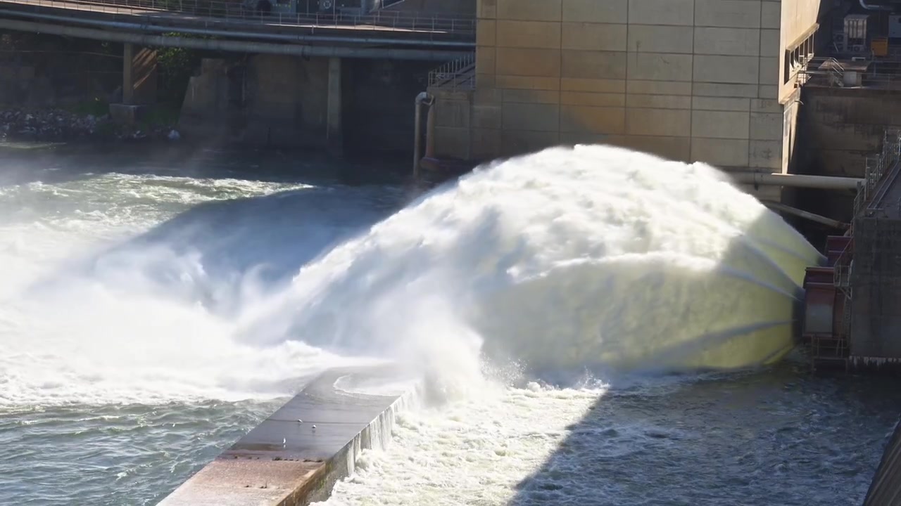 Water discharge below Hume Dam powerhouse near Albury NSW Australia