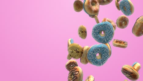 different donuts on a pink background