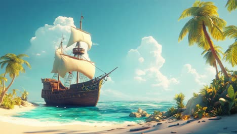 pirate ship at tropical island