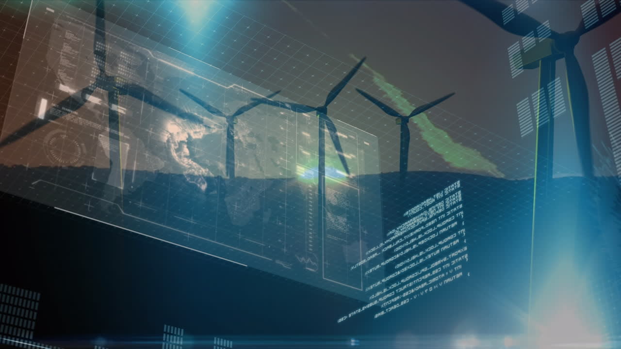 Animation of data processing over wind turbines