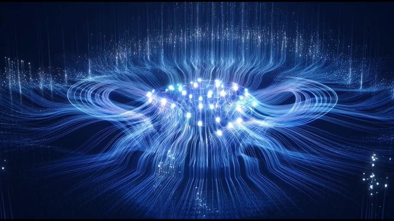 Abstract Digital Network Flow with Glowing Blue Light Particles