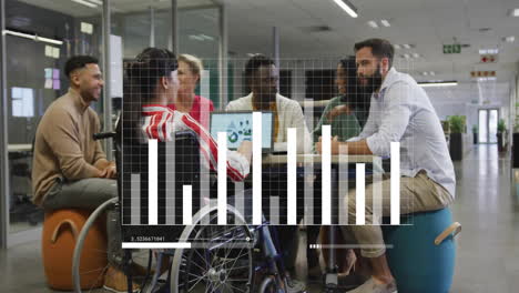 animation of financial data processing over diverse business people in office