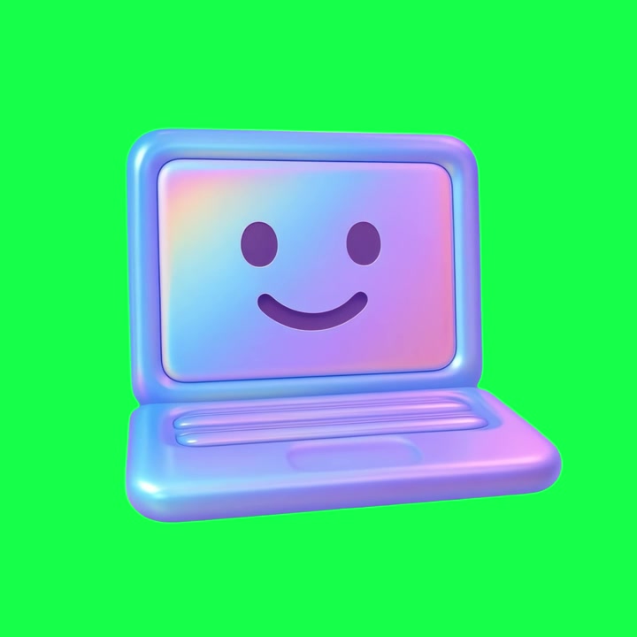 3D Animated Laptop with Happy Smiley Face on Green Screen