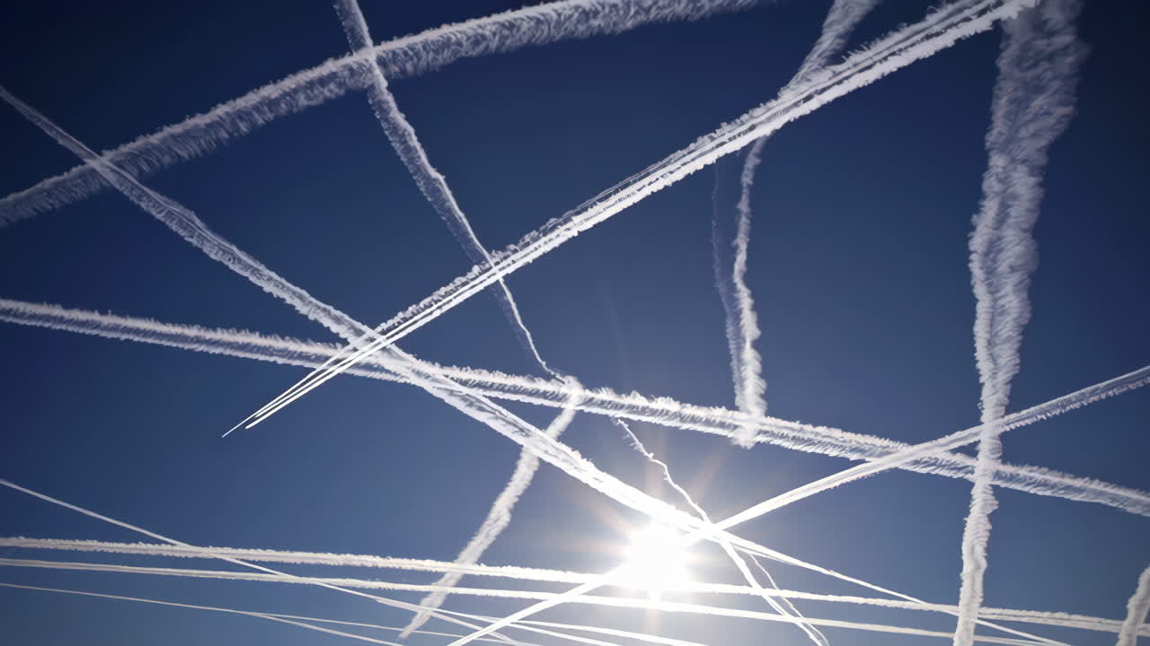 Complex Airplane Contrails Pattern in the Sky