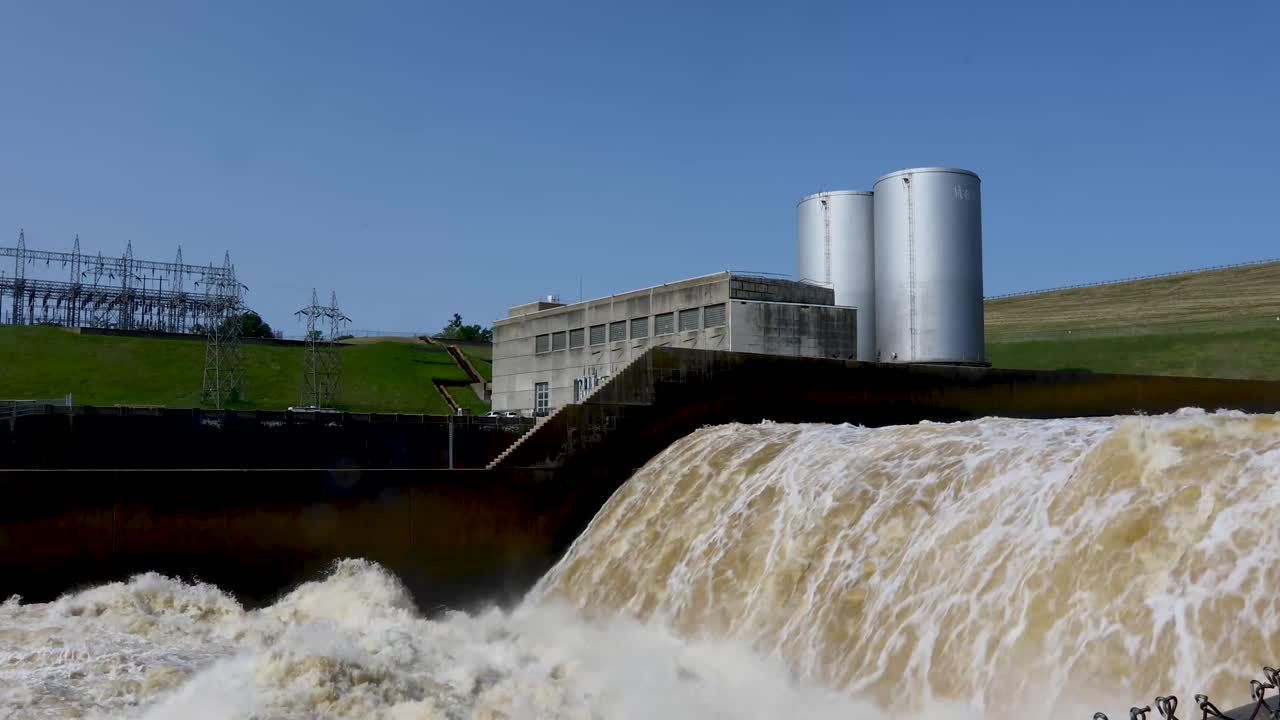 Static video of water being released from Denison Dam on Lake Texoma. This was shot in May 2025 after heavy rains flooded Lake Texoma