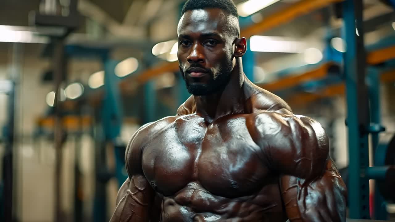 un culturista posando para una foto en un gimnasio