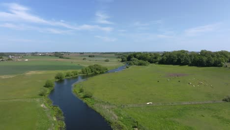 Una-Vista-Panorámica-De-La-Vegetación-Y-El-Río-Kävlinge-En-Suecia---Drones-Volando-Hacia-Adelante