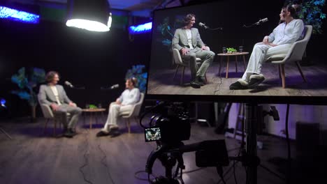 behind the scenes of a podcast or tv interview recording