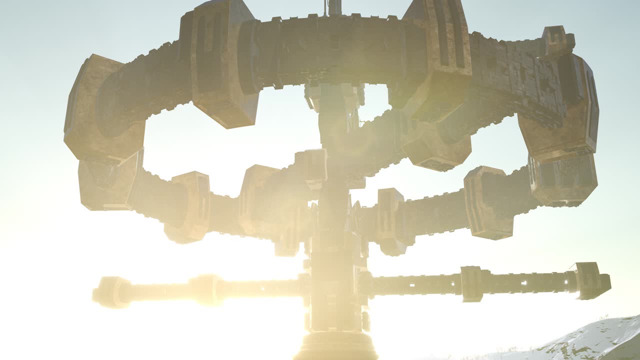 해가 지면서 숲 위를 떠다니는 ufo와 함께 빛의  ⁇