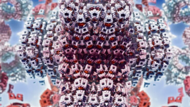 4K 3D-animatie van fractals met patronen en abstracte vormen