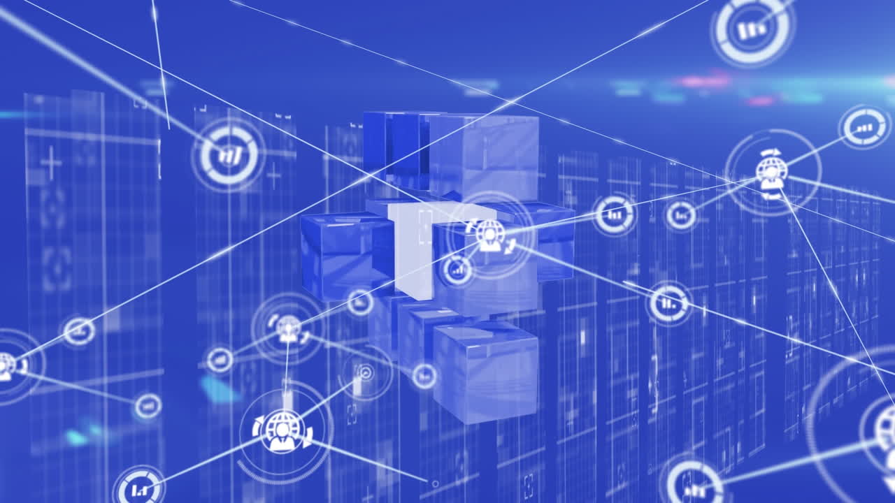 파란색 배경에 연결 네트워크의 애니메이션