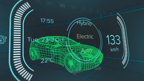 animación de la interfaz del coche sobre el modelo digital del coche sobre fondo negro