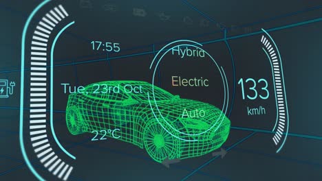 animation of car interface over digital car model on black background