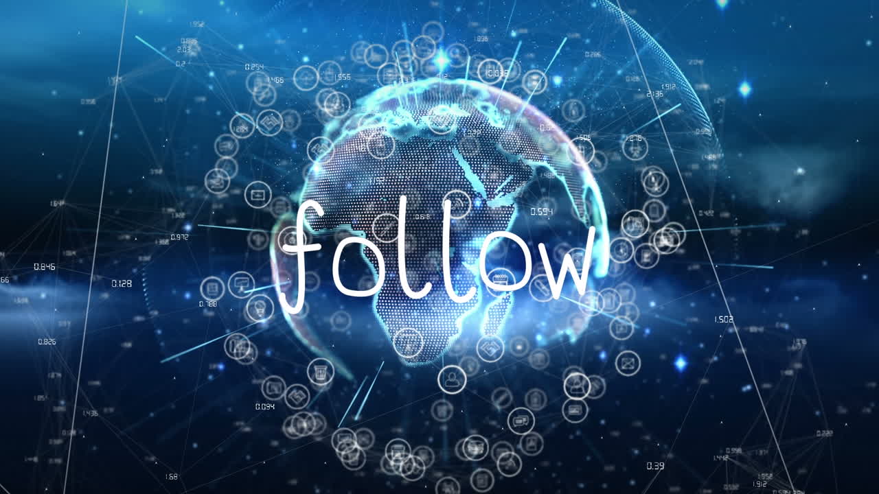 Animazione della scritta 'Follow' su globo