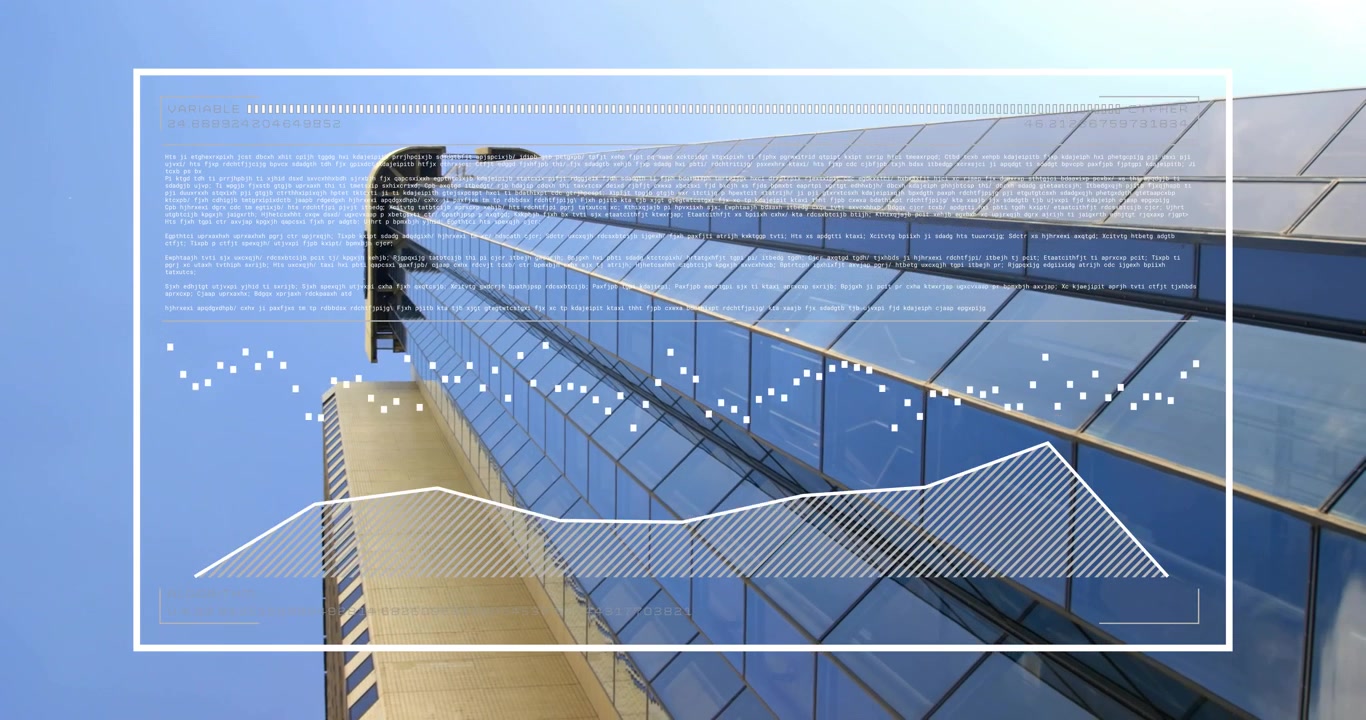 Un rectangle HUD apparaissant, des éléments de superposition s'animant sur un bâtiment, montrant des données de performance en direct.