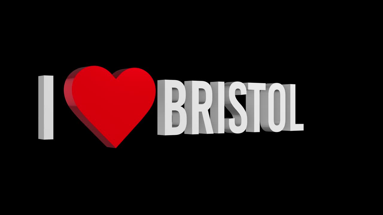 나는 브리스톨을 사랑한다: 텍스트와 심장 3d - 알파 채널