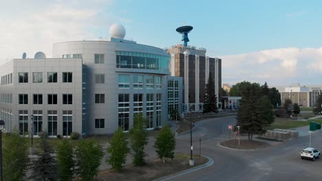 4k drone video of satellites and radomes on the campus of the university of alaska fairbanks, ak during summer day-3