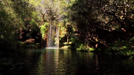 Footage-of-a-small-waterfall-with-a-clear-blue-plunge-pool-in-the-Blyde-River-canyon-Gorge-on-the-Panorama-Route-in-Mpumalanga-in-South-Africa