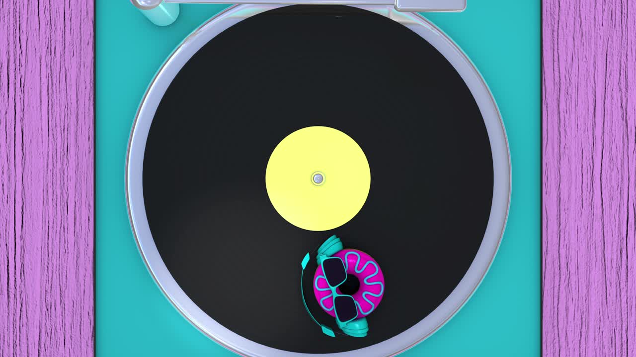 비닐 레코드와 도과 함께 현대적인 그래모폰 예술: 루프 3d 애니메이션