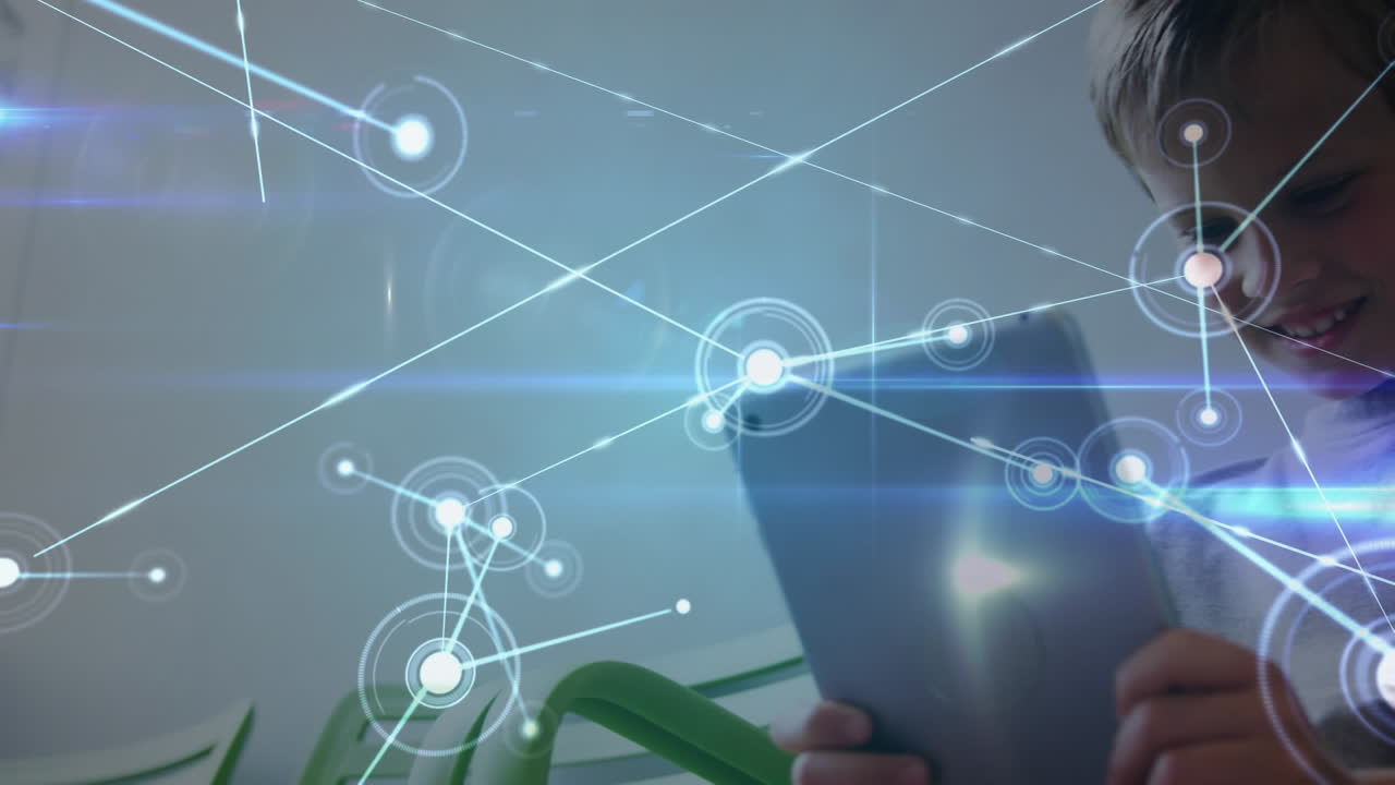 animación de la red de conexiones sobre el niño usando la tableta