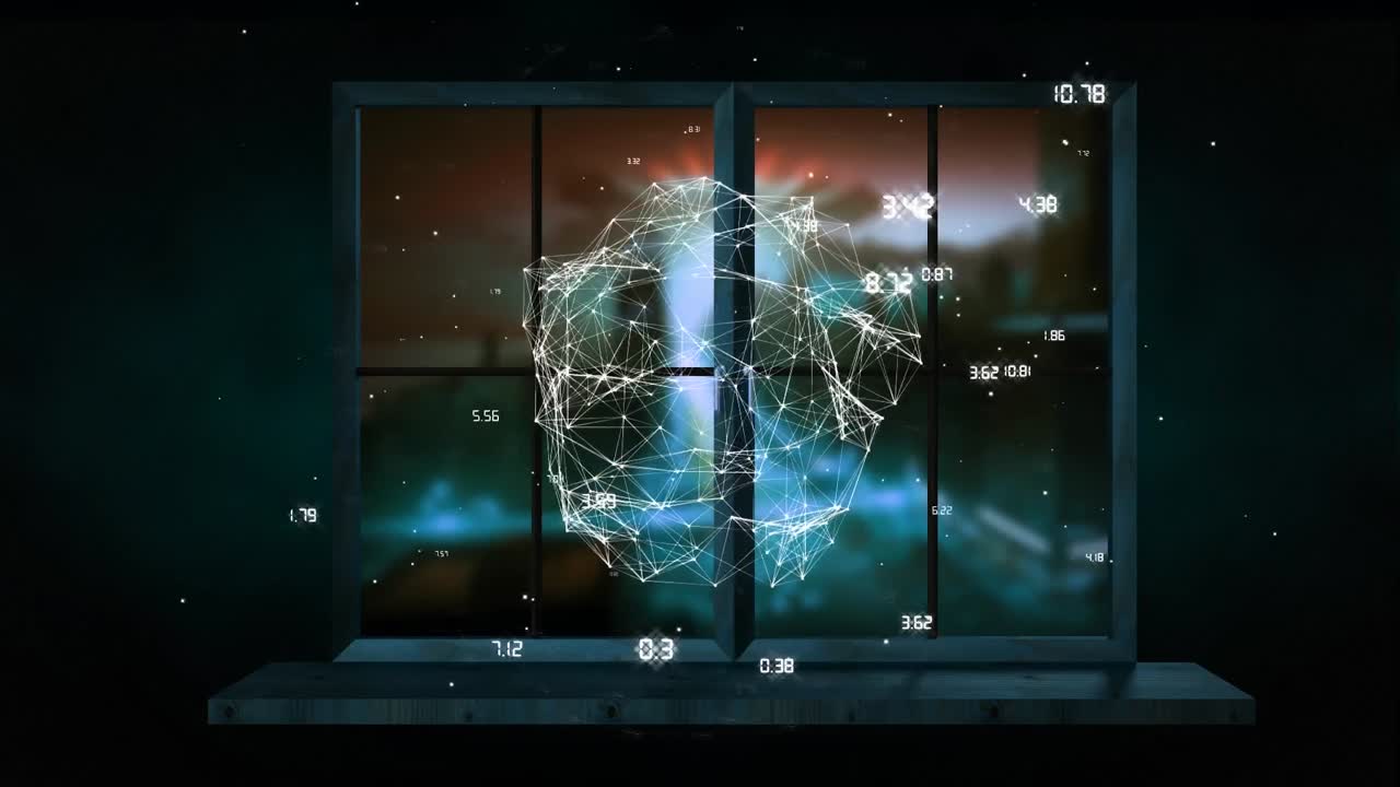 animación de conexiones y procesamiento de datos sobre ventana y paisaje urbano