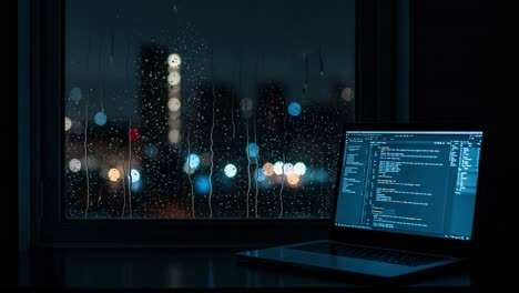 sitting comfortably in my favorite chair, i code away as the soothing sound of rain gently taps against the windowpane at night