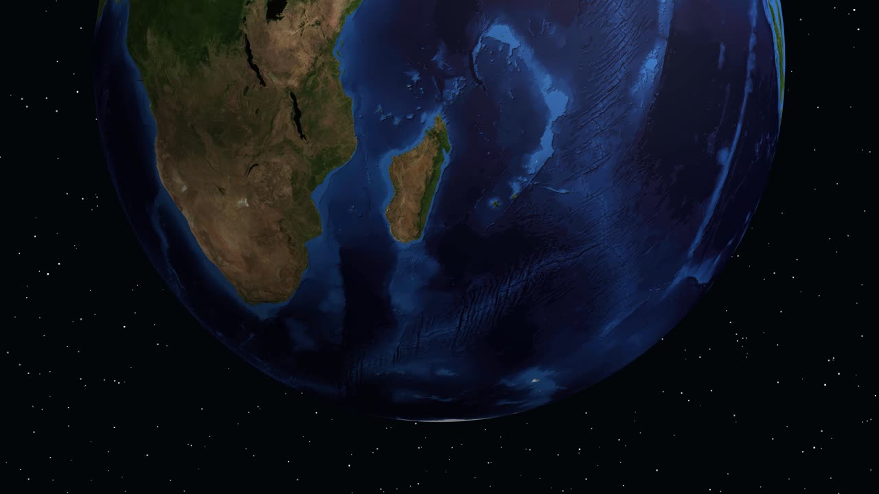 Digital globe rotates and zooms into South Africa, revealing Grahamstown location data and coordinates