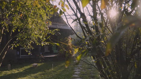 rustic cottage in a sunny autumn garden