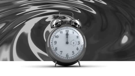 Animation-of-clock-over-moving-gray-liquid-background