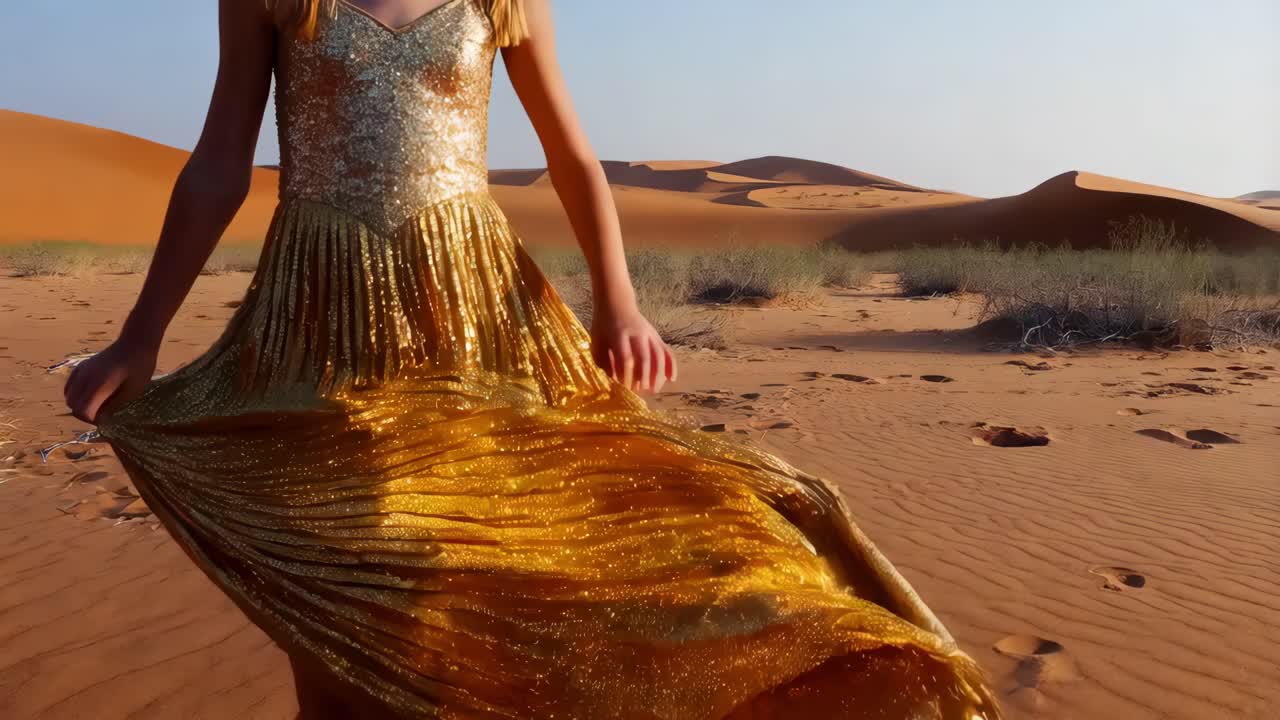 vestido de oro en el desierto