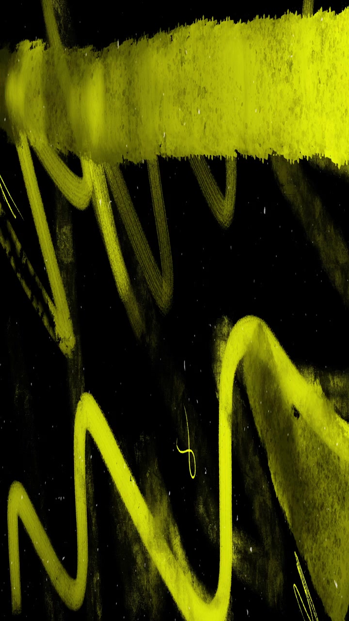 Pennellate animate astratte con frecce al neon su sfondo nero