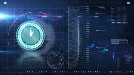 animation of clock moving fast and data processing on screen