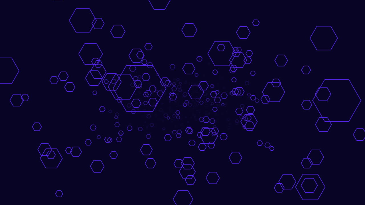 púrpura hexagonal flotando sobre un fondo azul