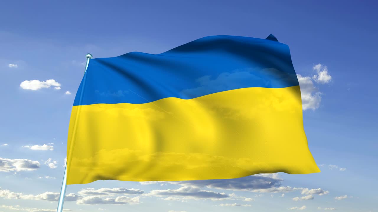 우크라이나의 발은 구름이 가득한 하늘을 배경으로 천 구조로 (loopable)