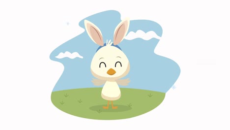 feliz animación de pascua con pato con orejas de conejo