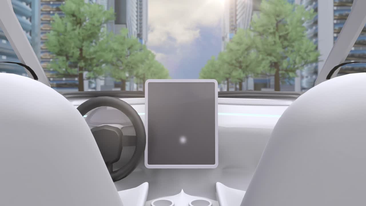 비디오 게임 시 ⁇ 레이션 화면 은 도시 거리 를 가로질러 운전 하는 자동차  ⁇   ⁇  을 보여준다