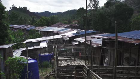 kampung nanga ukom, establishing handheld sunset evening of a village in the rural of sarawak, borneo