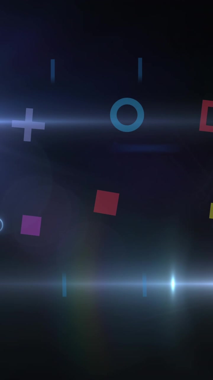 Animation of lens flare, multicolored geometric shape, circuit board pattern over black background