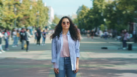 woman standing in city street