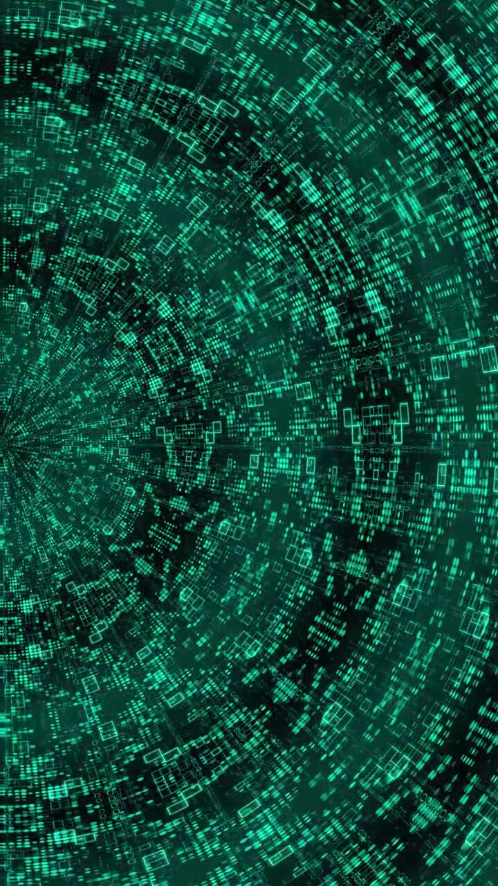 Abstract Digital Tunnel with Glowing Green Geometric Patterns