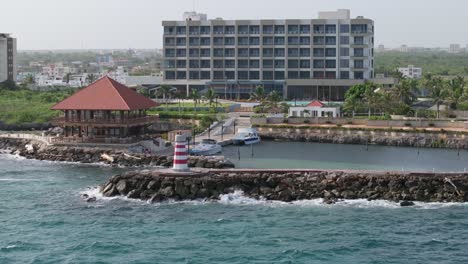 hilton garden inn la romana, beachfront hotel in dominican republic - aerial drone shot