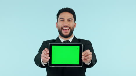 Business-man,-tablet-green-screen