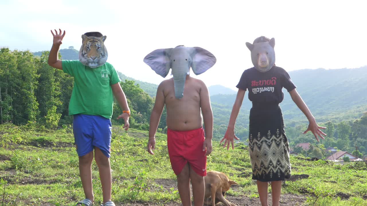 Asian Children With Animals Masks