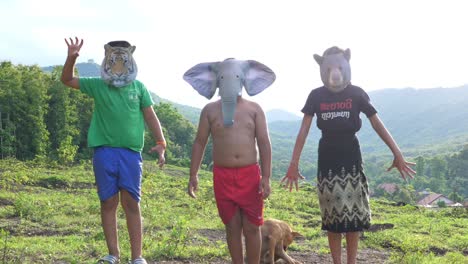 asian children with animals masks