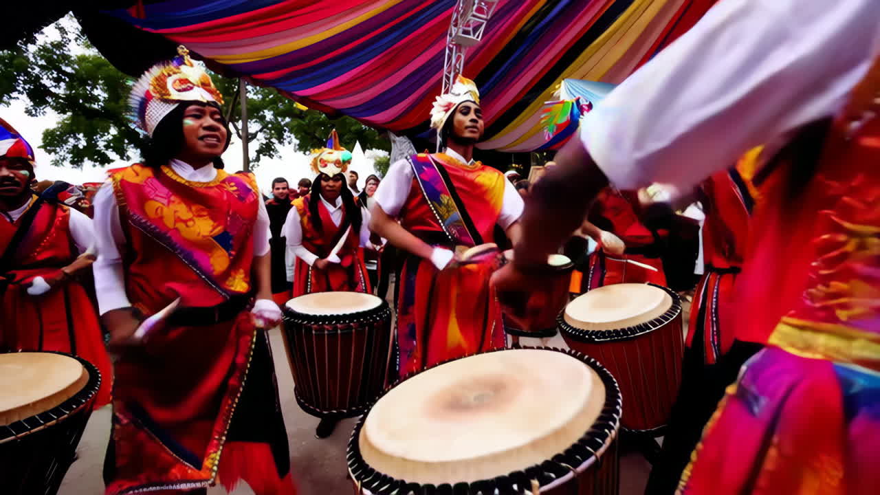 Colorful Drumming Performance at a Festival