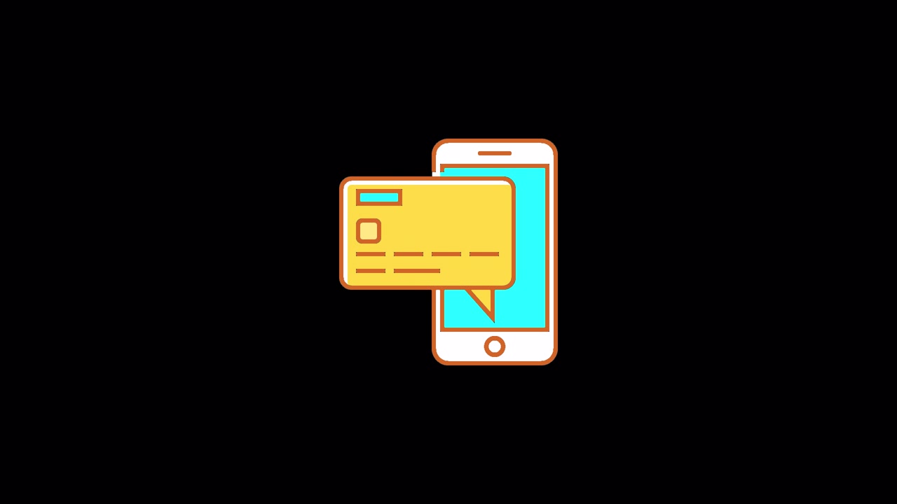 Animated Smartphone and Credit Card Icon for Mobile Payment Concept