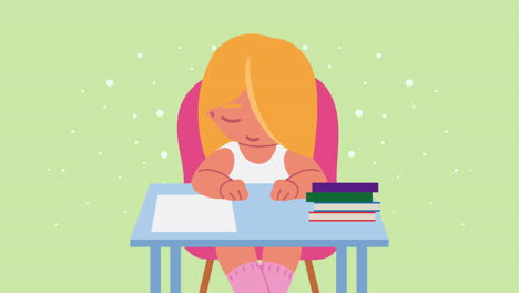 niña estudiante sentada en el escritorio